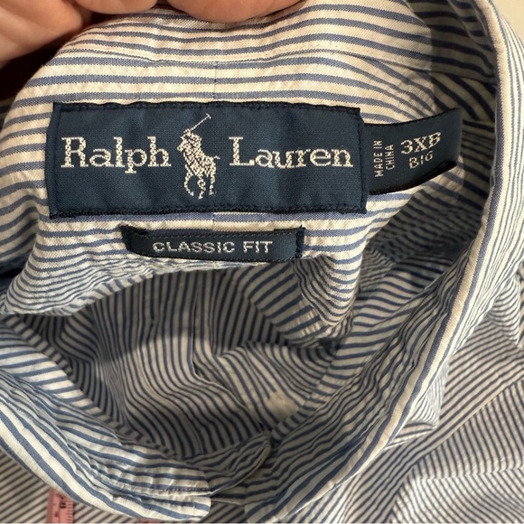 Ralph Lauren Shirt Classic Fit Blue/White Seersucker Short Sleeve Pony Men’s 3XB - Picture 10 of 13